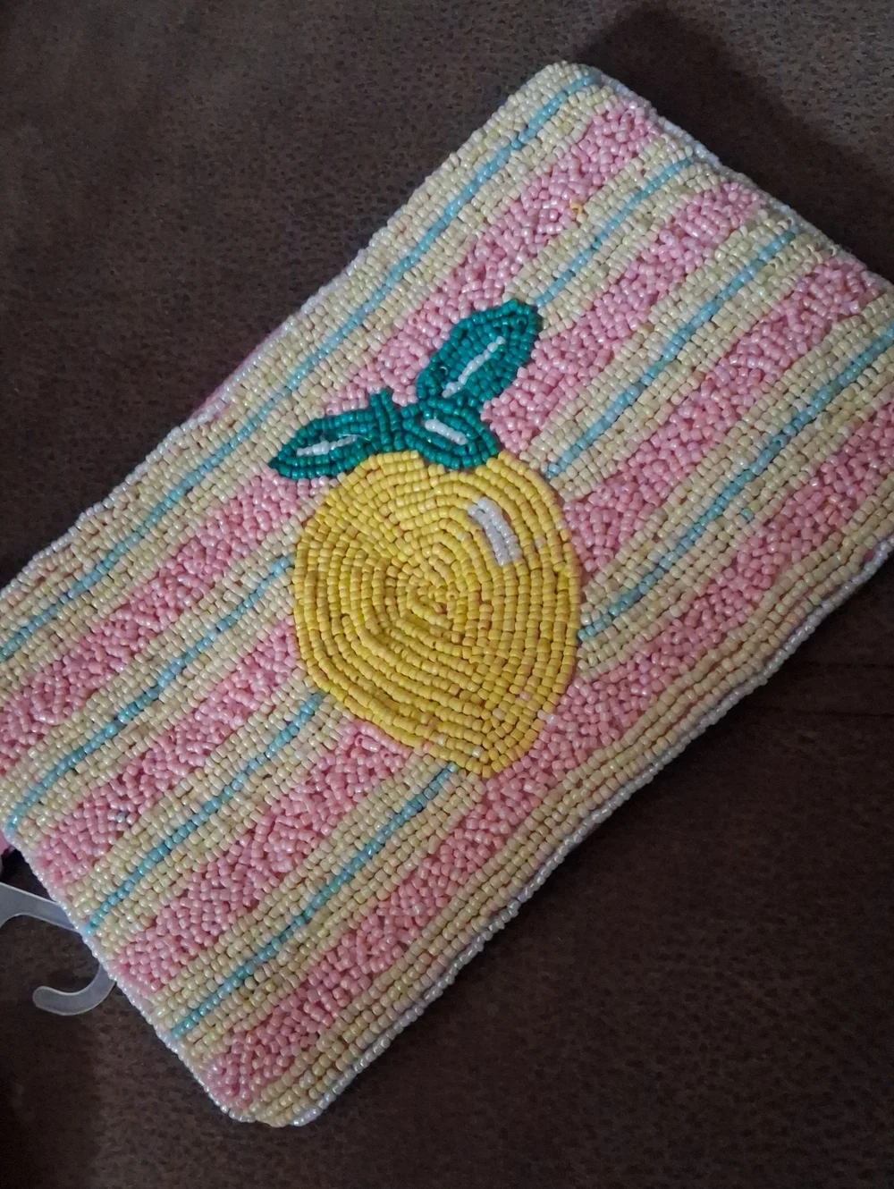 No Boundaries Pink Striped Lemon Wristlet Pouch